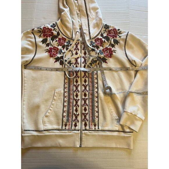 Driftwood off White Floral Embroidered Teddy Hooded Jacket Full Zip Hoodie M - Picture 11 of 13